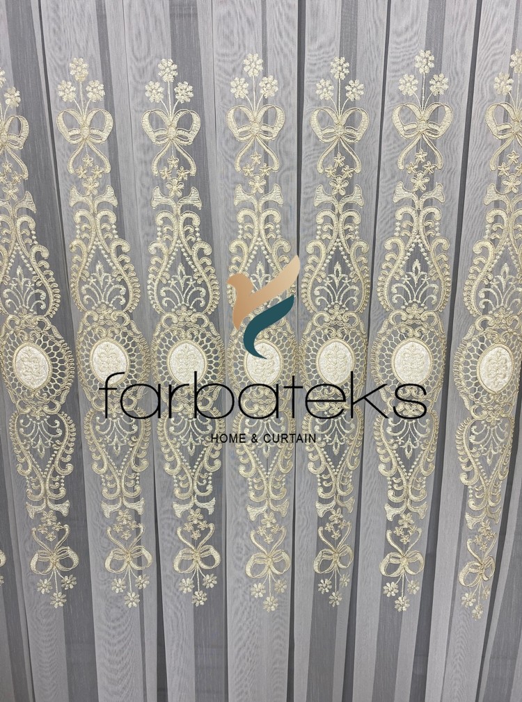 Ottoman Gold Altın Kort Nakılşlı Salon Tül Perde Ottoman Gold Altın Kort Nakılşlı Salon Tül Perde